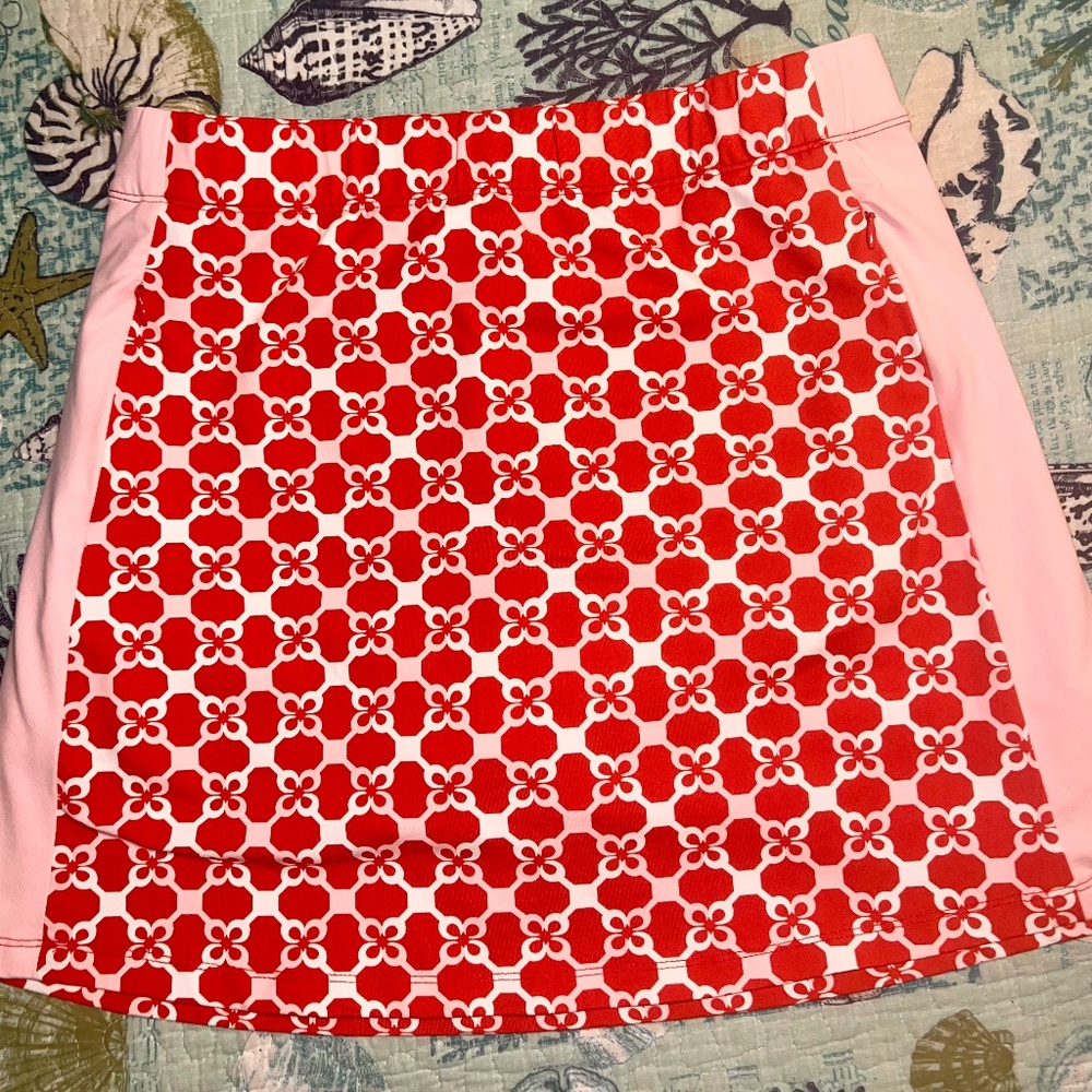 J McLaughlin Catalina Cloth Red/Pink Pattern Mini Skort (Small)